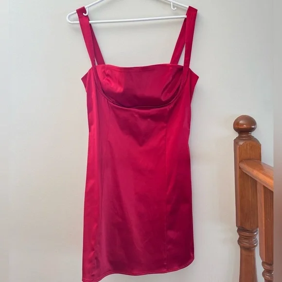 DYNAMITE- Ivy Sateen Mini Red Dress - Picture 5 of 7